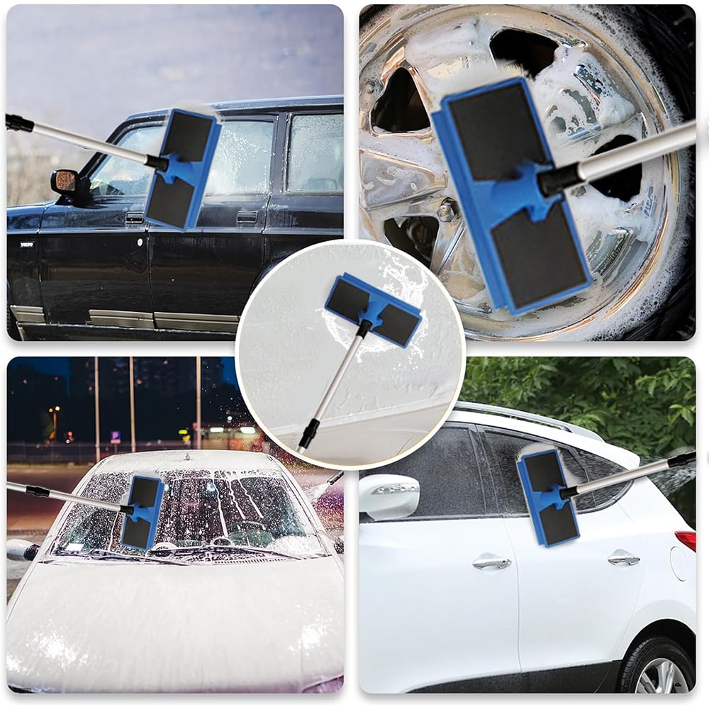 Brosse Lavage Voiture,Brosse de Lavage pour Voiture avec Raccord d'eau,Balai Voiture Lavage,Brosse avec Manche Ajustable 168cm,Balai Lavage Voiture ,pour voiture, camping-car, camion, jardin