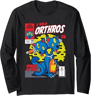 Orthros - Two Headed Dog - Retro Halloween Comic Book Long Sleeve T-Shirt