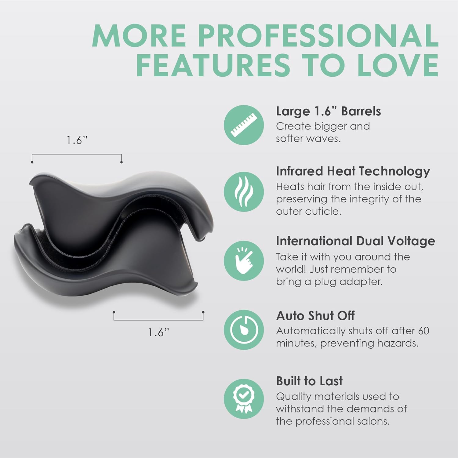 MINT Double Barrel Mermaid Hair Waver for Long Hair | Ionic Deep Waver Tool Creates Volume & Large Beach Waves | Wave Crimper Tool | Waving Iron with Adjustable Temperature - Image 6