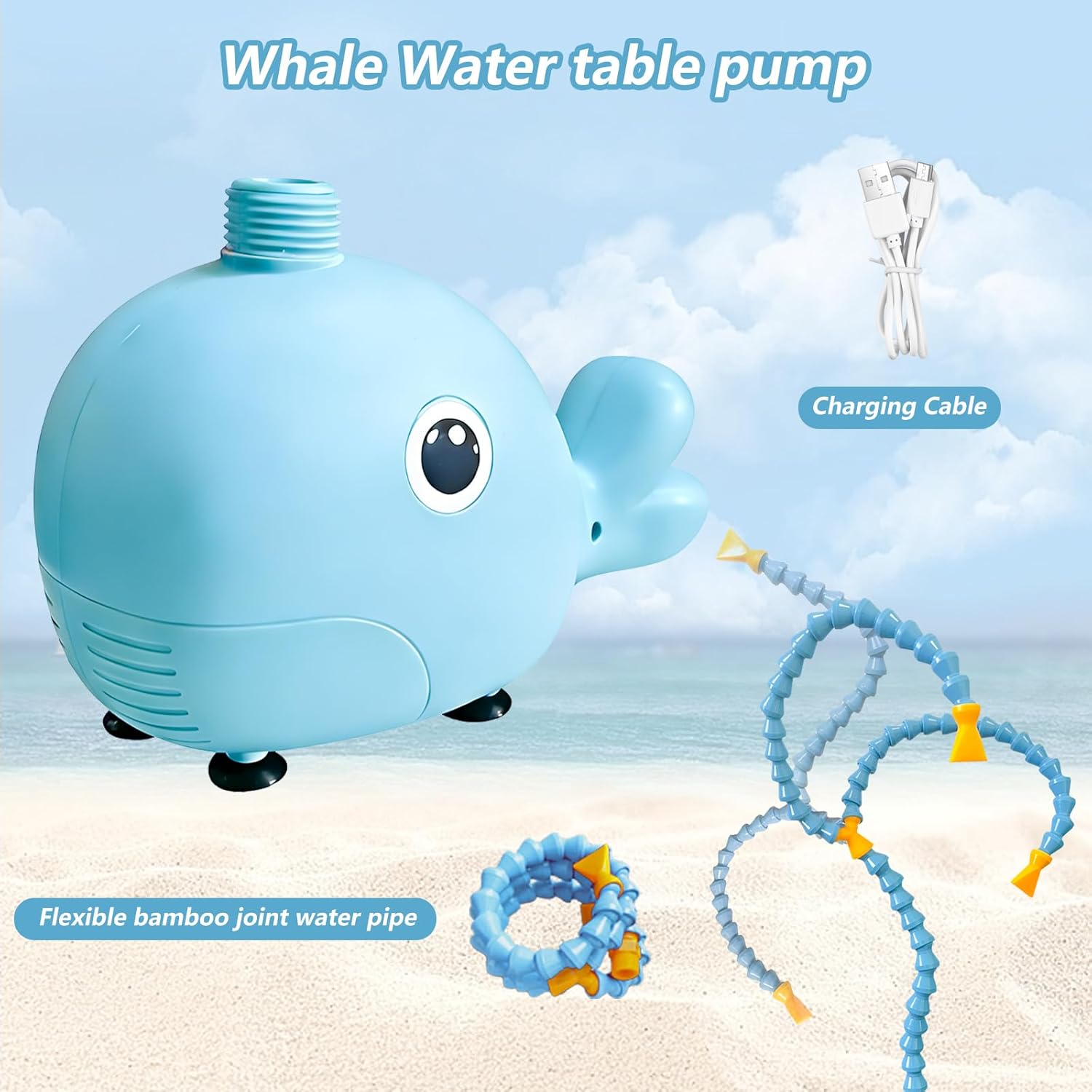 Water Table Pump(Huge Water Output), 3 Spray Modes, 4 Hours Non-Stop Fun IPX7 Waterproof, Outdoor Water Toys Outside Water Play Table Accessories for Kids Toddlers, Blue