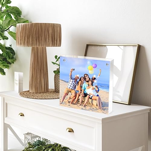 Miniatura 4 de JEFHOMKIT Marco de fotos acrílico de 4 x 4, paquete de 4 marcos acrílicos, marcos de fotos de acrílico transparente, marco de bloque 20% más grueso,