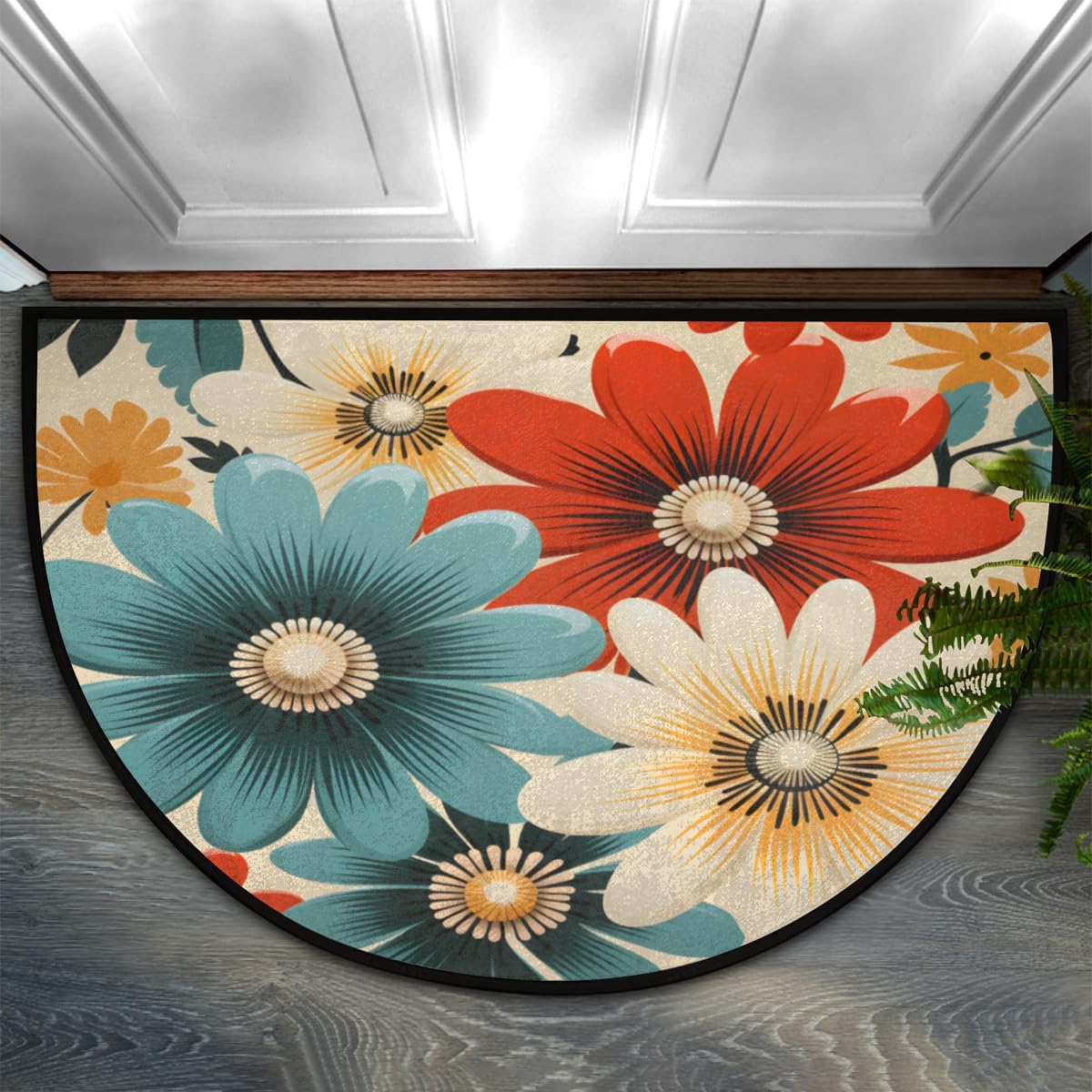 Amazon.com: Half Round Door Mat Indoor Entrance Painting Floral ...
