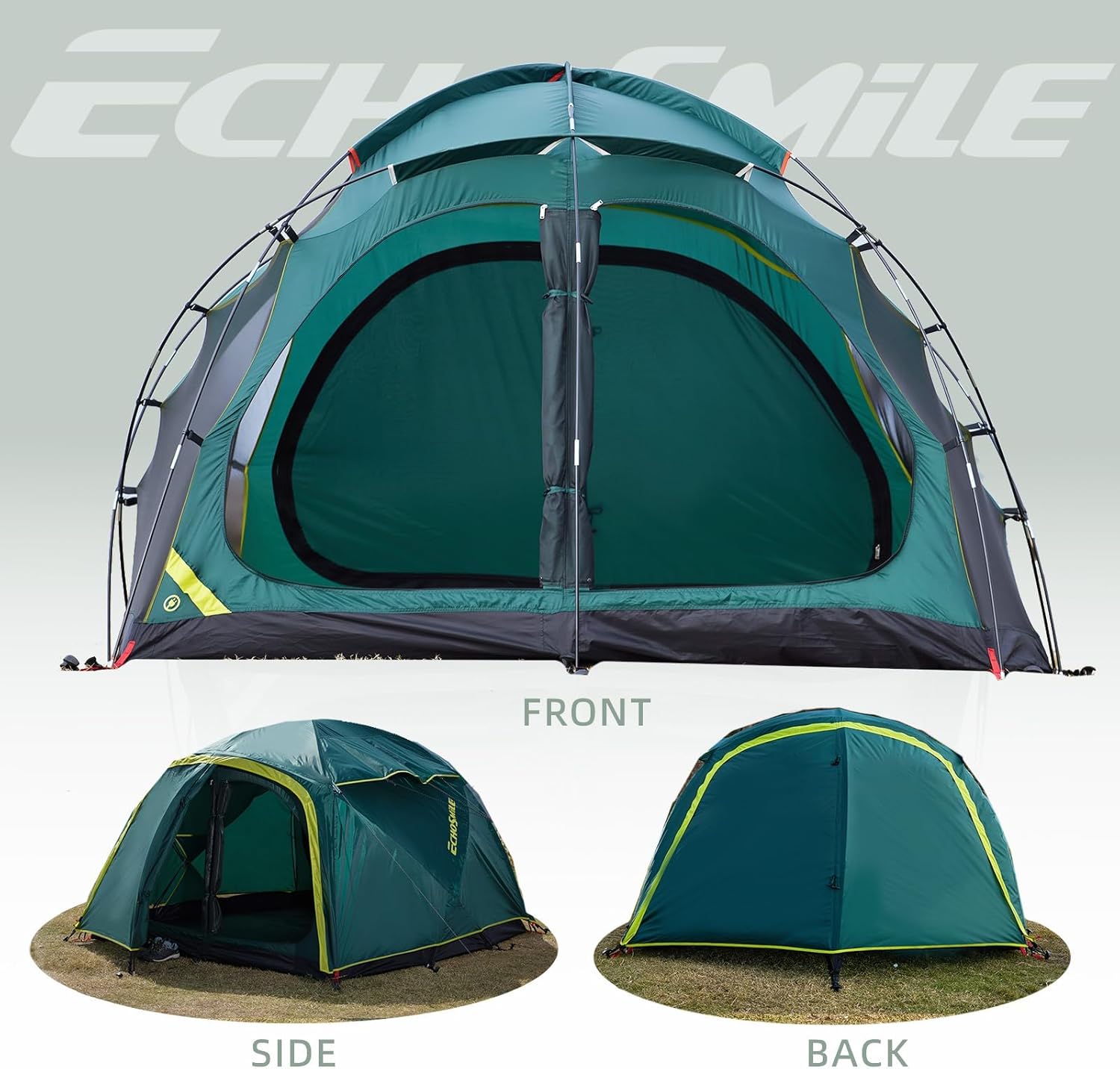 EchoSmile Tents for Camping, Waterproof Windproof Tent with Multi-Pole, 3-5 Person Spacious Dome Tent with Expandable Space for Shoes, Packs & Wet Items, Easy Setup Tent for Camping & Hiking