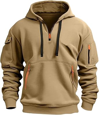 Fall Winter Quarter Zip Hoodie Men Pullover Tactical Sweatshirt Vintage Long Sleeve Casual Hoodies with Pockets