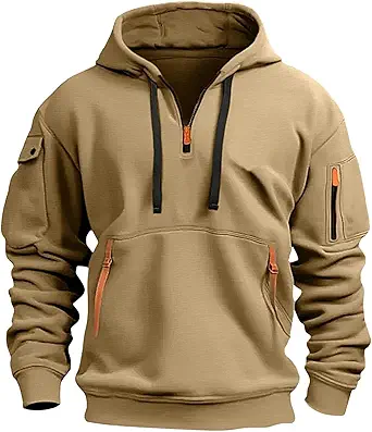 Fall Winter Quarter Zip Hoodie Men Pullover Tactical Sweatshirt Vintage Long Sleeve Casual Hoodies with Pockets