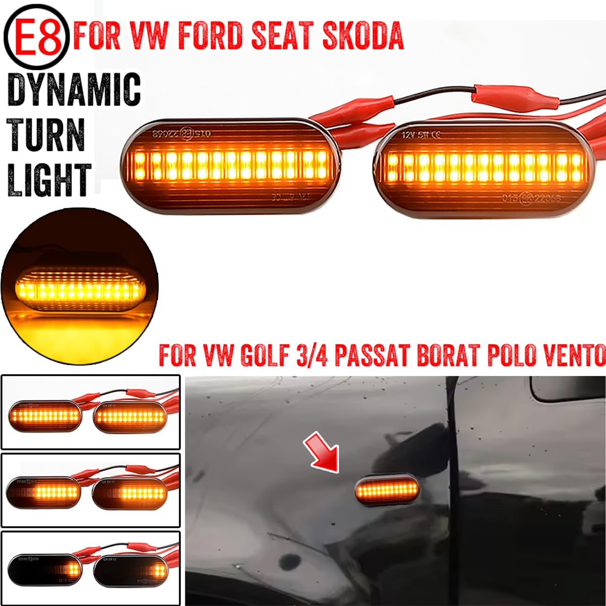 2 szt. Dynamiczny LED Bokser/Kierunkowskaz Sekwencyjny Compatible For VW Transporter T5 Polo Golf 3 4 Passat B5 Sharan Lupo Bora Multivan CANBUS Bez Błędów Wodoszczelny