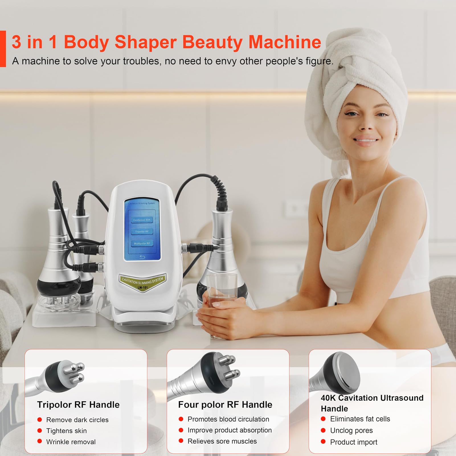 40K MáQuina De Adelgazamiento Masajeador,3 en 1 AnticelulíTico Masajeador,Cuerpo Conformado Adelgazamiento MáQuina, Facial Levantamiento,Radiofrecuencia Corporal Facial En Casa