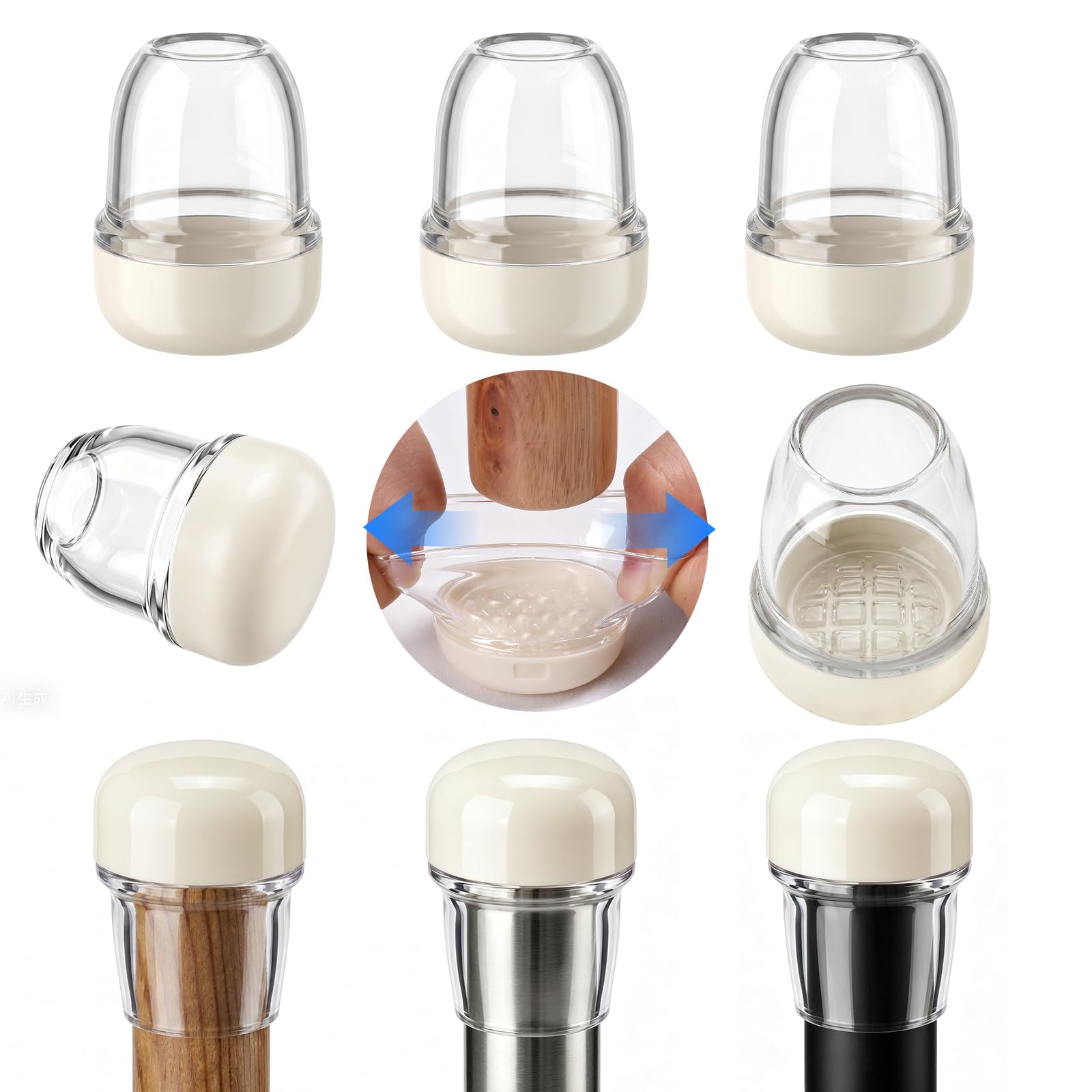 RCHYFEED 24 PCS Clear Teflon Chair Leg Floor Protectors, 0.75" Chair Leg Floor Protectors Sliders for Carpet, Silicone Furniture Leg Caps Cups Gliders, Smoothly Slide No Scratches Transparent Round
