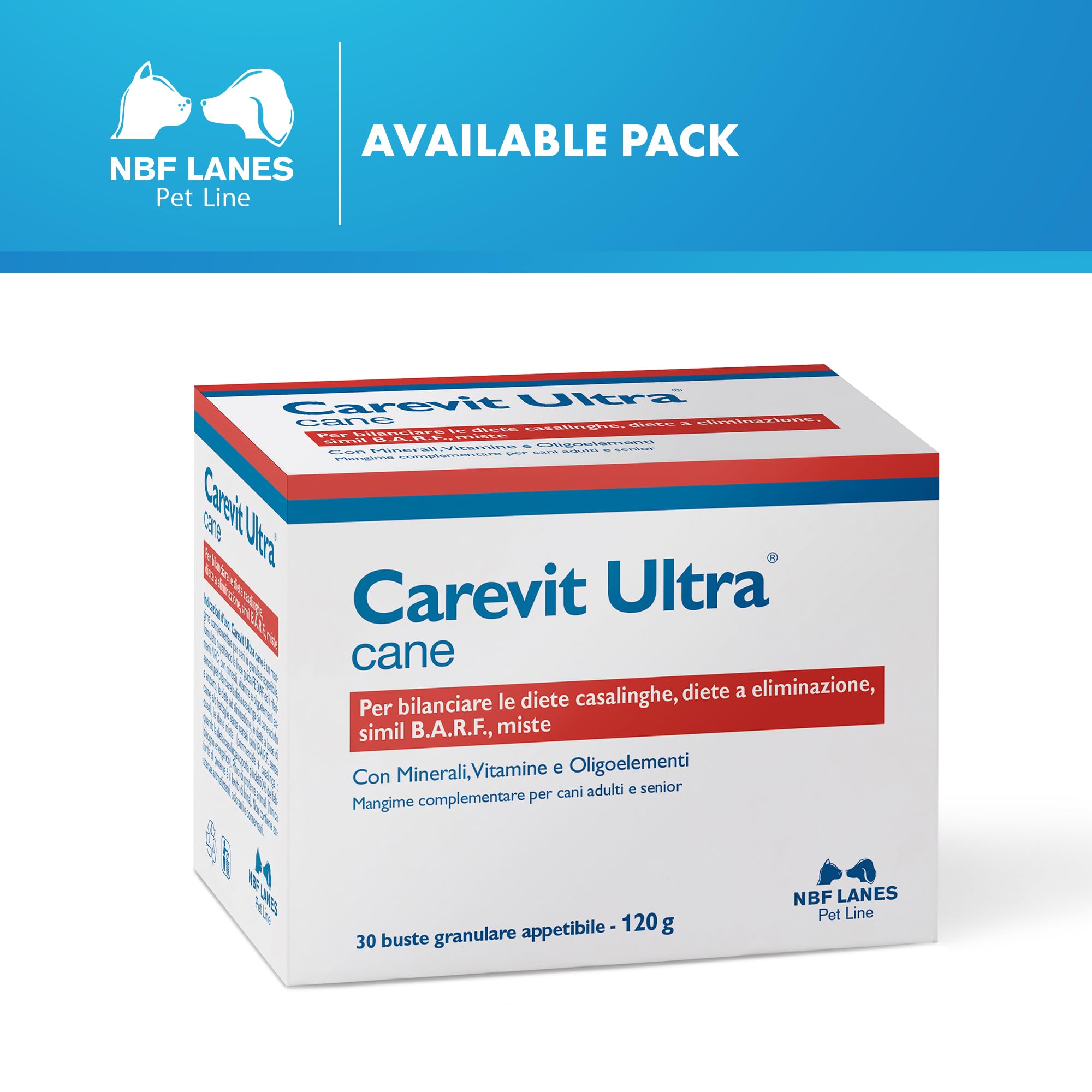 NBF Lanes Carevit Ultra Cane Lot de 30 sachets de 4 g en granulés appétissants pour équilibrer les régimes maison, les régimes d'élimination, Simil B.A.R.F