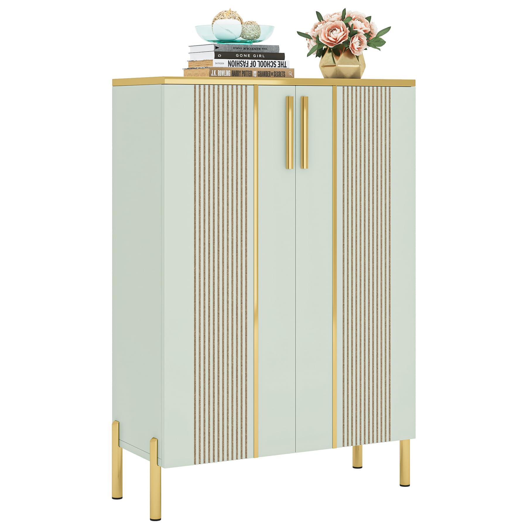 Tribesigns Scarpiera con 2 ante,70 x 35 x 100 cm, Scarpiera a 6 livelli con ripiani regolabili,per 22 paia di scarpe, organizzatore per ingresso, corridoio, armadio, soggiorno, verde chiaro