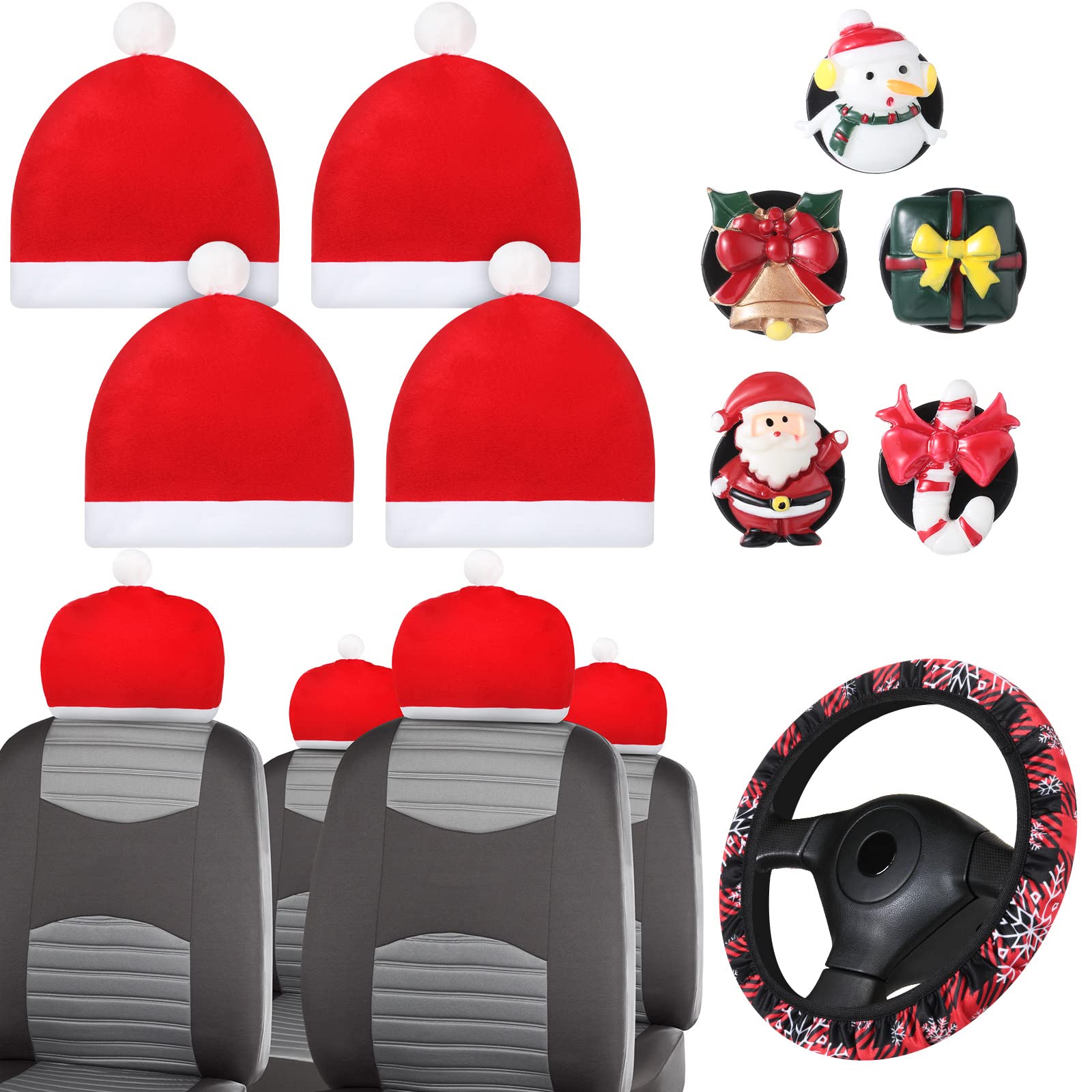 11 Pieces Christmas Car Accessories Set 1 Christmas Steering Wheel Cover 4 Santa Claus Hat Car Seat Headrest Cover 6 Christmas Air Vent Clips Christmas Decoration Christmas Car Accessories Interior
