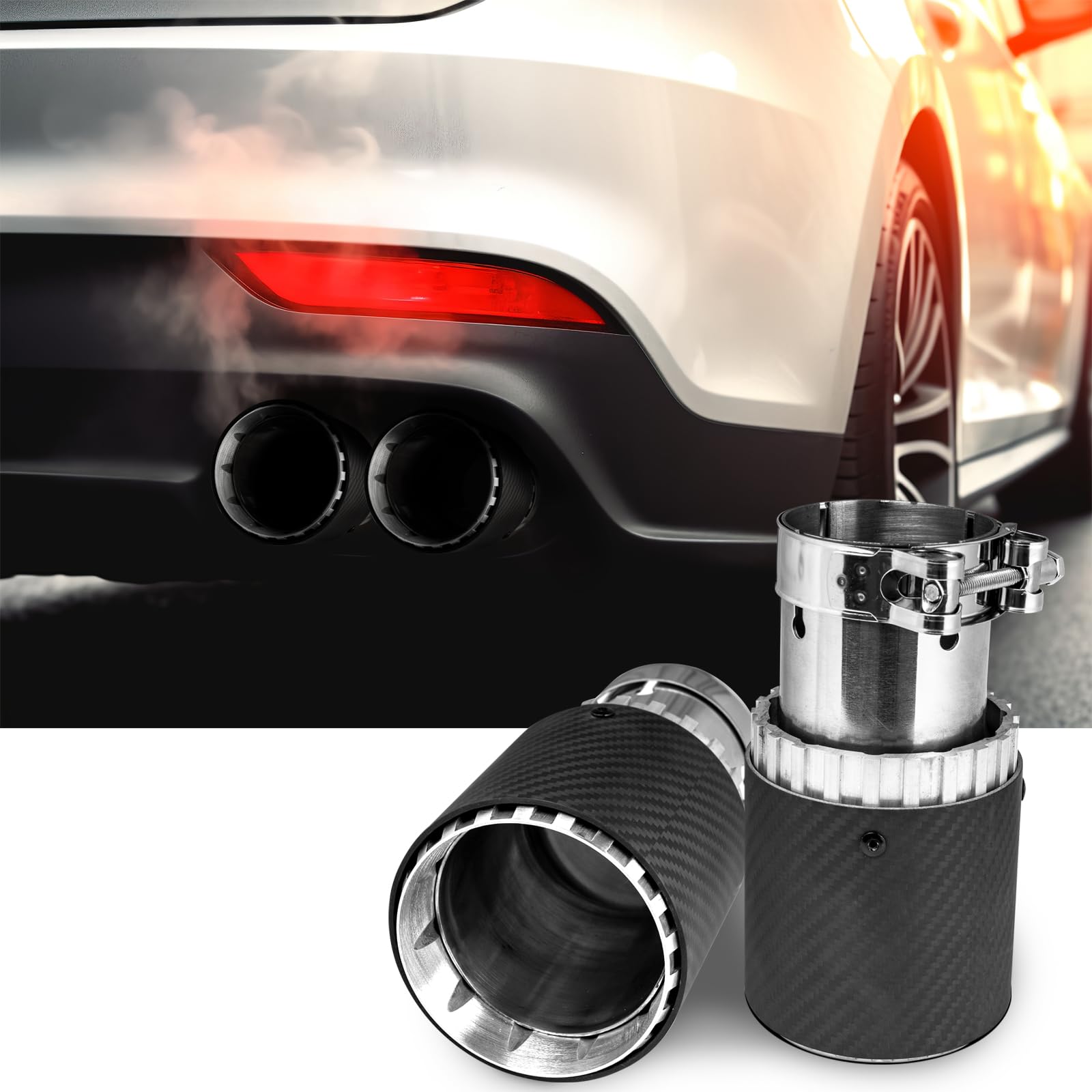 Punta Del Silenziatore Dello Scarico Dell'Automobile Di Adatta Per 2,5 "(63mm) Tubo Di Scarico Dell'Entrata In Acciaio Inossidabile e Modifica Del Tubo Finale Della Fibra Di Carbonio