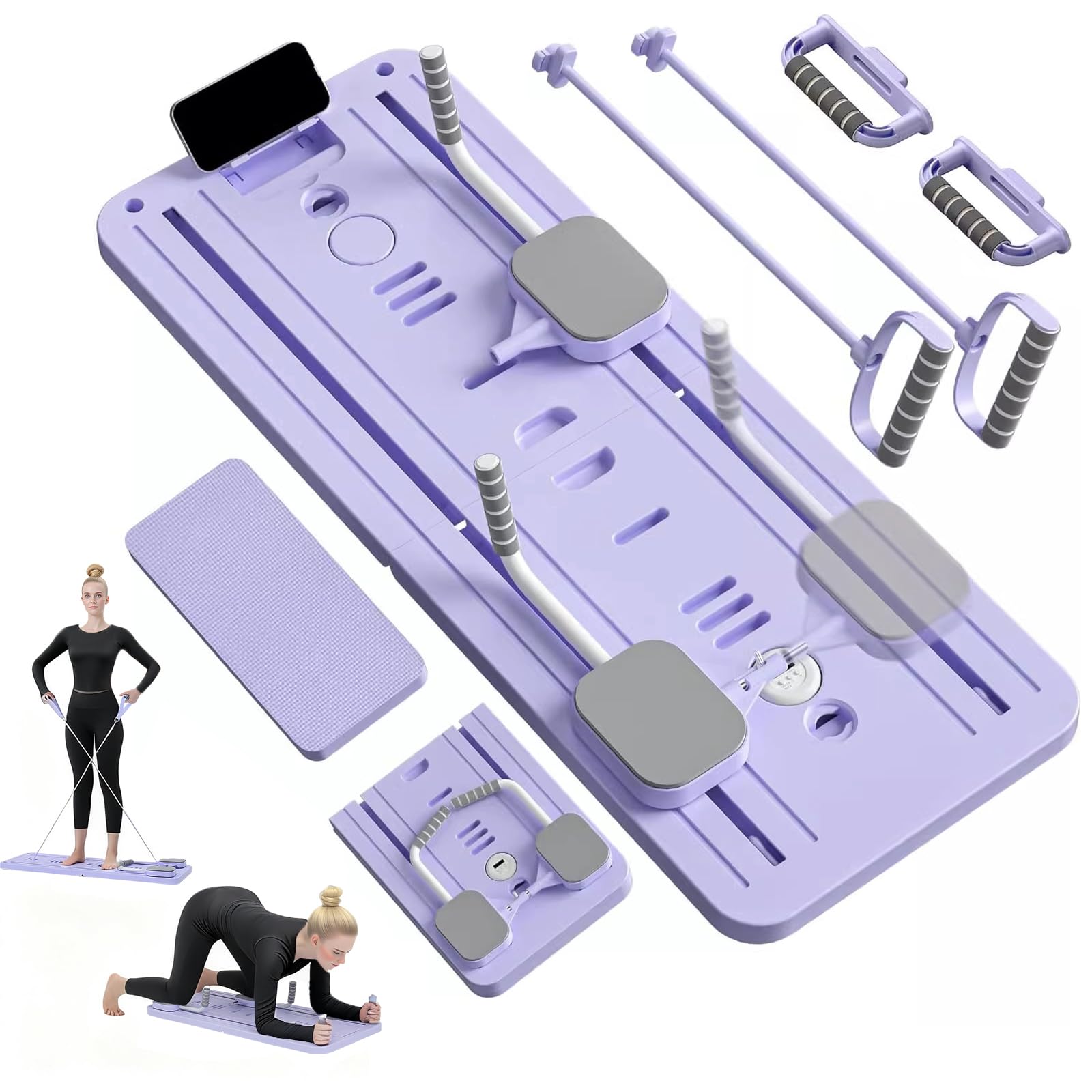 Pilates Board - 5 in1 Pilates Reformer Set, بيلاتس جهاز Pilates Reformer Machine with Timer,Multi-Purpose Foldable Pilates Machine for Home Use and Gym Workout,Pilates Sliding Board for Home Women Men Purple