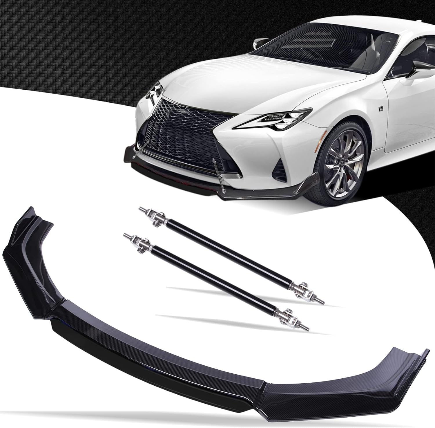 Buy Black Front Bumper Lip Splitters Strut Rods Compatible With I