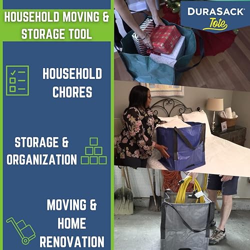Miniatura 10 de DURASACK Bolsa de almacenamiento resistente de 22 galones, bolsa de mudanza de polipropileno tejido resistente, diseño reutilizable, soporta hasta