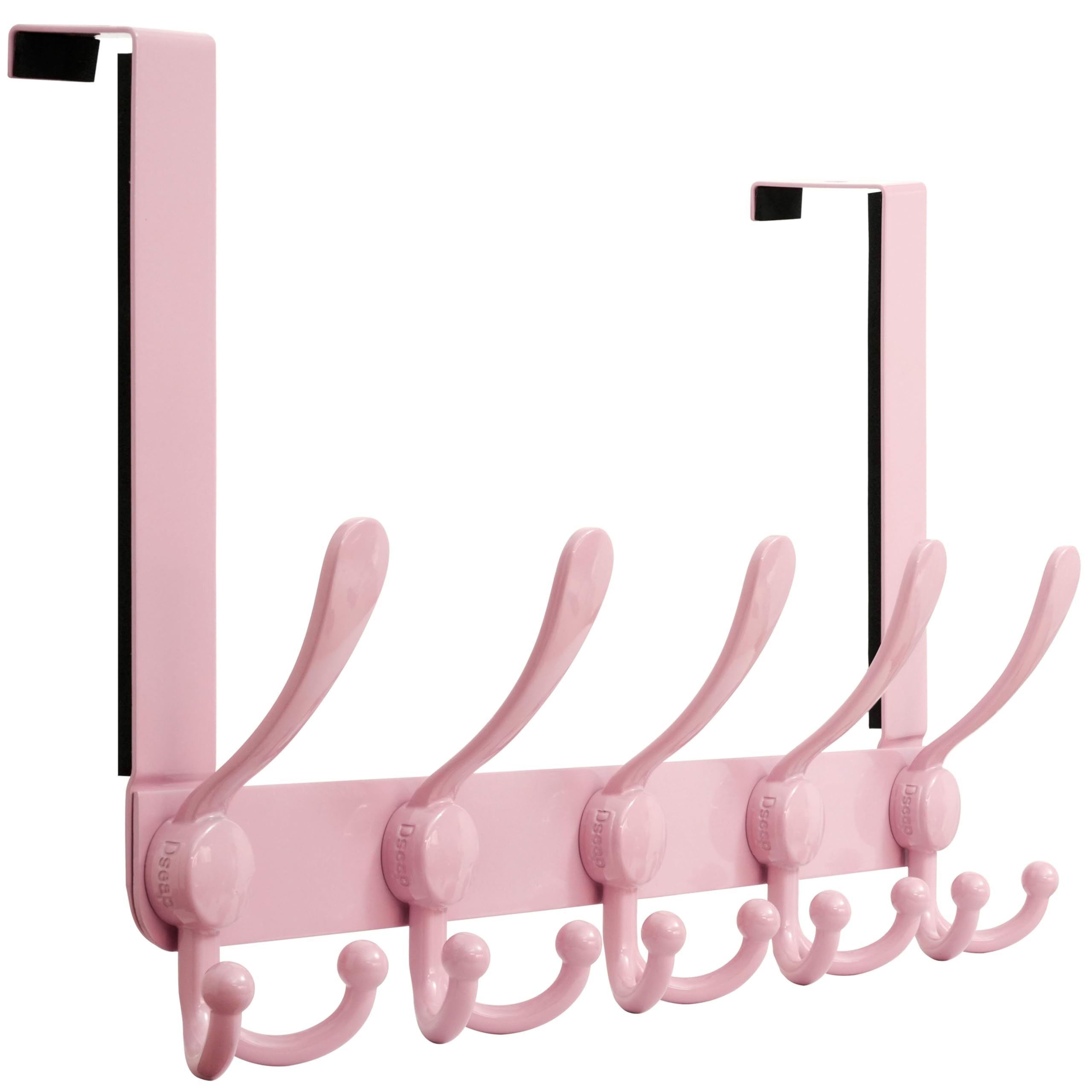 Dseap Upgraded Over Door Hook | Fits 3.5-4.5cm Doors, Easy Install Heavy-Duty Stainless Steel | 5 Triple Hooks Door Hanger Rack | Damage-Free for Coats Bags Towels, Pink