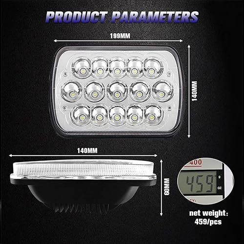 Miniatura 7 de 2 faros delanteros 7x6 5x7 H6054 de haz alto y bajo sellado, DOT 120W 8400LM compatibles con Cherokee XJ Wrangler YJ Comanche MJ GMC Savana Safari