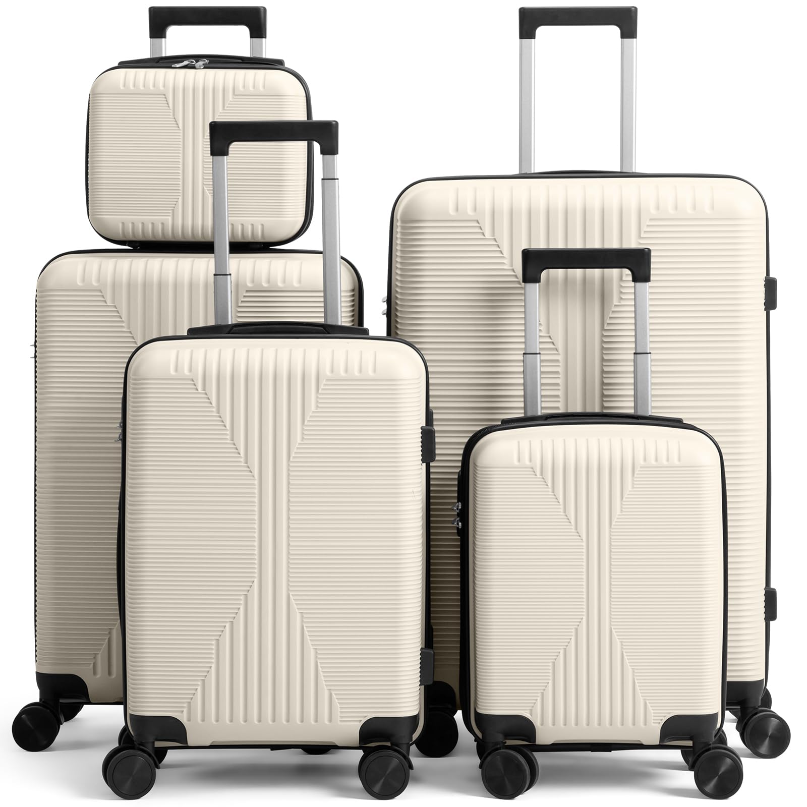 LEADZM Set de 5 Valises en PP, Valise Grande Taille & Cabine (Blanc crème)