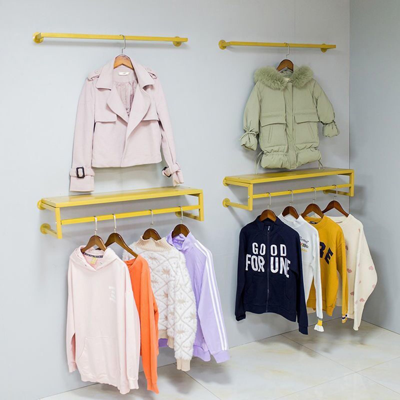 Żelazny wieszak ścienny z wiszącą półką i drążkiem na ubrania - Stylowy organizer na ubrania do rozwiązań do przechowywania w domu, 100 cm, stojak na płaszcze czarny