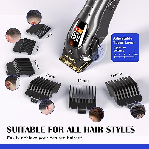 Miniatura 3 de SUPRENT Juego de cortapelos para hombres, recortadora de pelo USB-C recargable para profesionales y tareas domésticas, pantalla LED (negro)