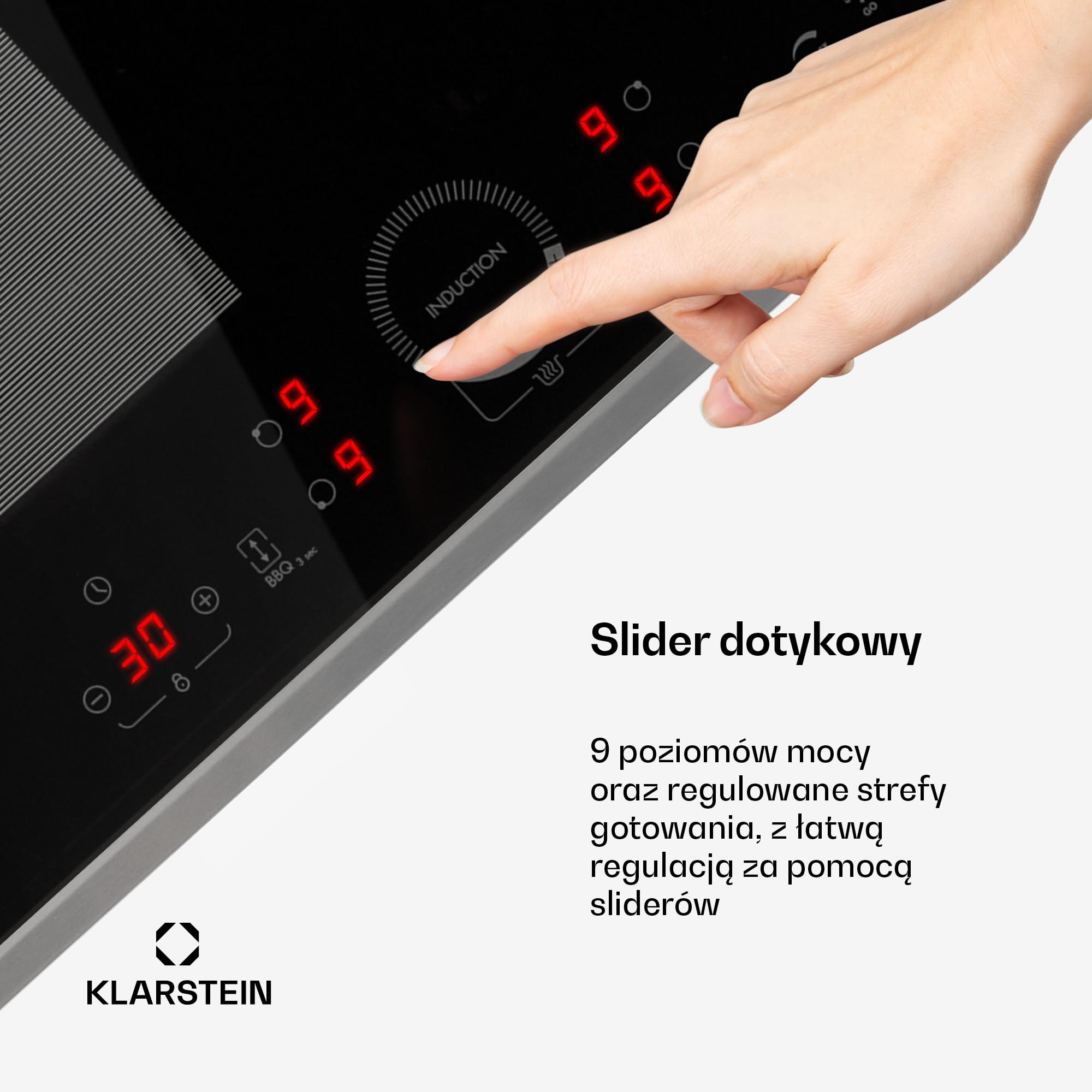 Klarstein Delicatessa Prime 60 Hybrid płyta indukcyjna - 60cm, 4-strefowa płyta do zabudowy, 7000W ThermoBoost, sterowanie dotykowe, timer i blokada rodzicielska, czarne szkło ceramiczne