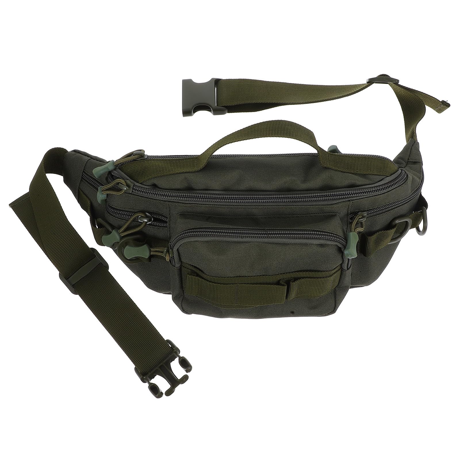NOLITOY Riñonera Multifuncional de Poliéster para Hombre, Bolsa Bandolera con Bolsillo para Botella de Agua, Adecuado para Senderismo, Ciclismo y Pesca, Tamaño Pequeño en Verde Militar