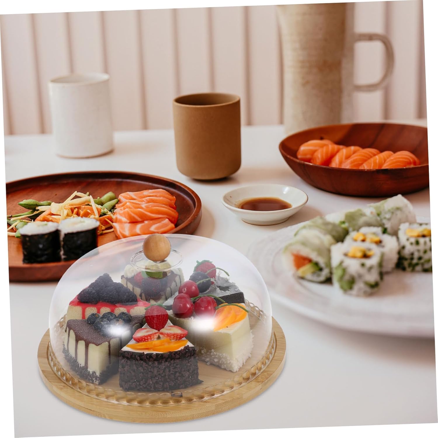 OUNONA 1set Cake Stand Glass Dome Cover Modern Dessert Display for Home Baking Parties and Weddings Elegant Easy to Clean Cake Holder