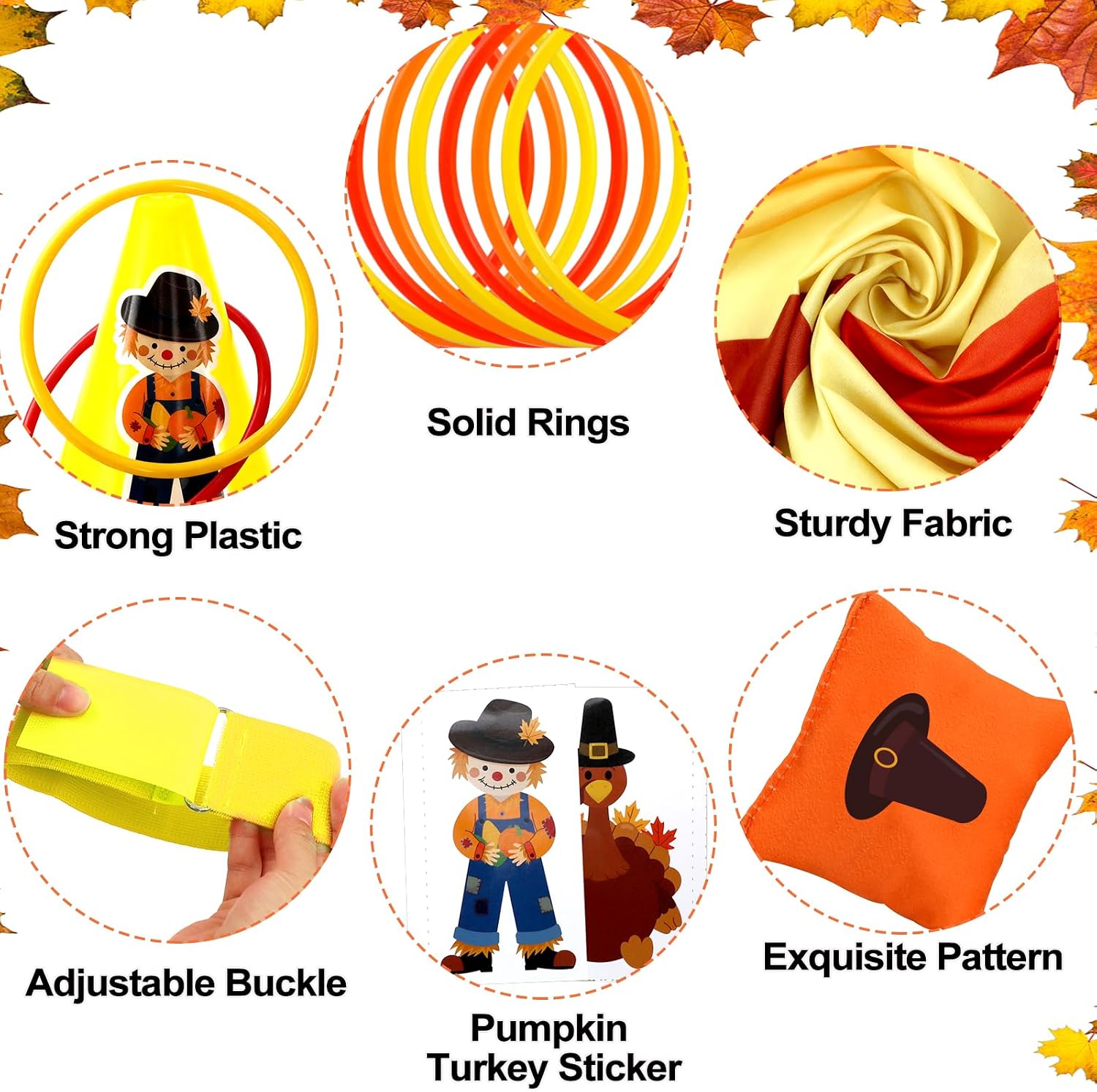 5 in 1 Fall Festival Thanksgiving Games-Outdoor Ring Toss Family Party Game | Banner, Cone, Bean Bag, 3-Legged Race Band Toys, Carnival Thanksgiving Gift for Kid Adult, Friendsgiving Yard Indoor Activity