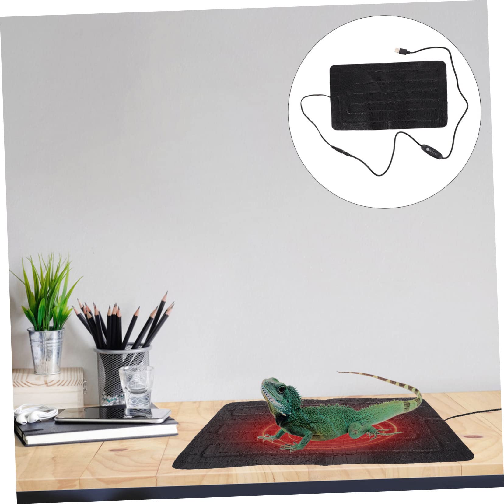 Hemobllo Almohadilla Térmica para Reptiles Ajustable USB, Estera Eléctrica Antiarañazos De, 33x18 Cm, para Reptiles Pequeños y Tortugas Interiores y Exteriores