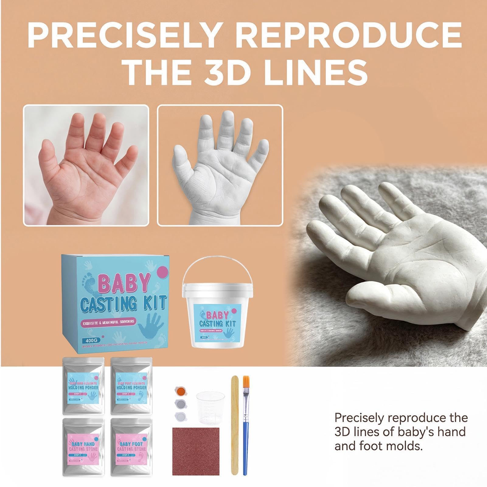 Kit per Impronte di Piedi Fai da te per Mani e Piedi con Stampo 3D | Impronte di Mani e Piedi per Bambini e Bambine per Famiglie, Genitori, Coppie