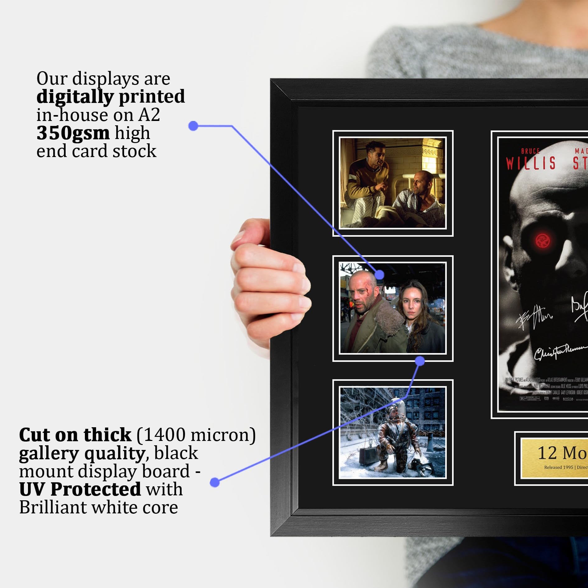 HWC Trading 12 Monos Póster de Película Firmado A2 Deluxe Enmarcado