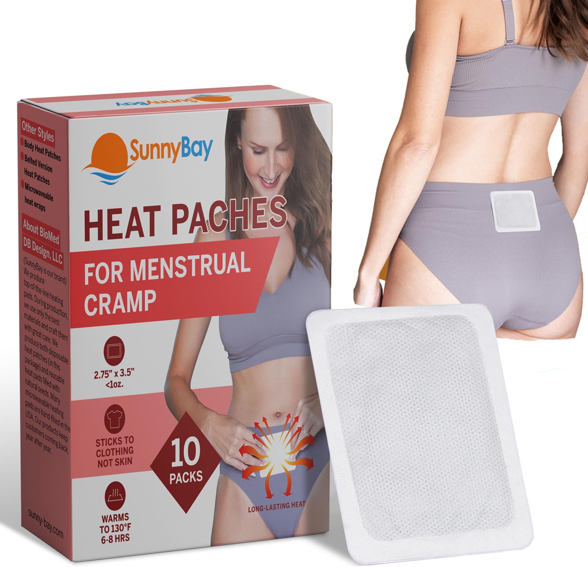 Heat Patches for Menstrual Cramp, Air-Activated Adhesive Heat Pads for Period, 130 F Warmth up to 8 Hours, Stick to Clothing Not Skin, 2.75 x3.5 inches, 10-Count