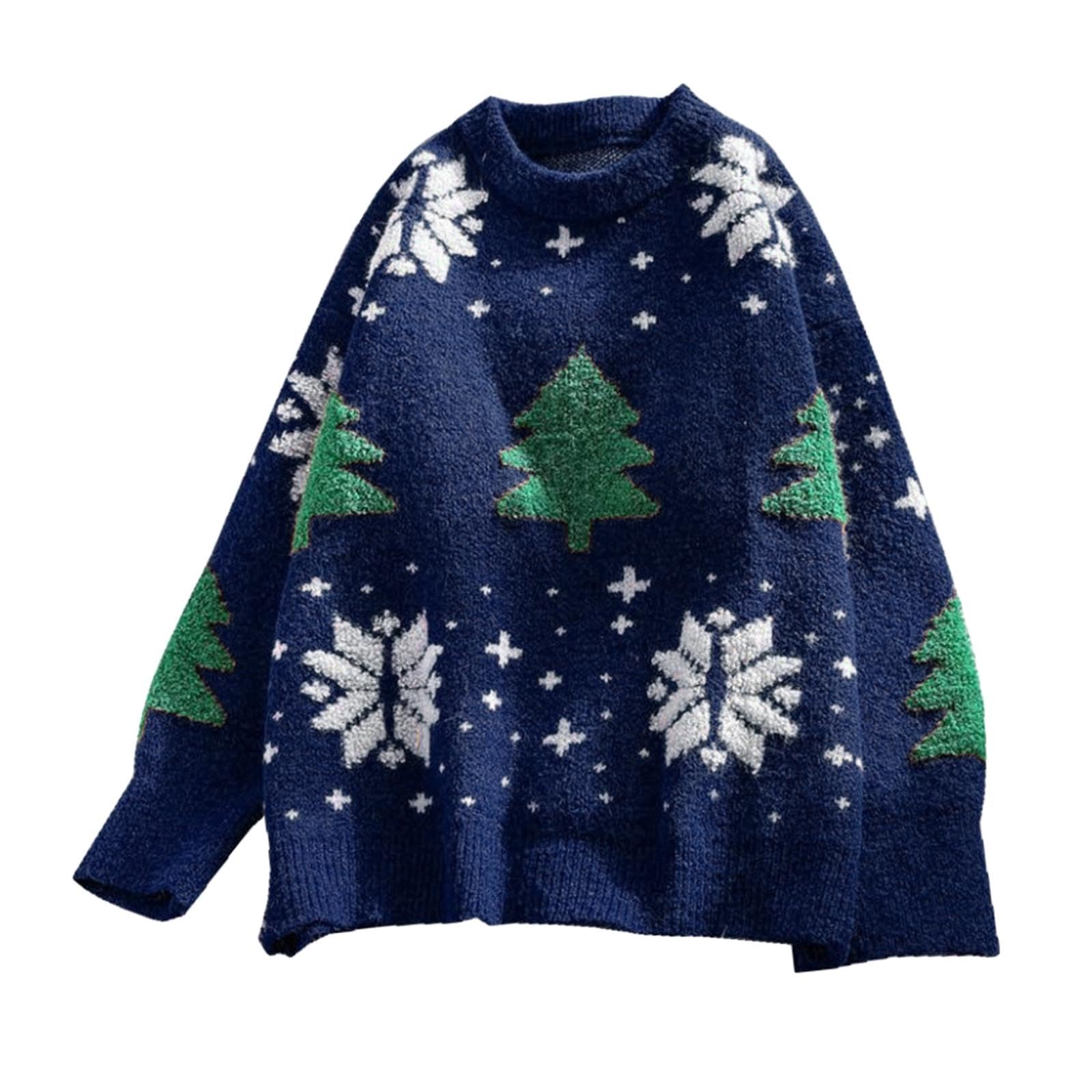 Oshhni Weihnachtspullover Damenpullover Sweatshirt Kleidung Pullover Tops Rundhalsausschnitt Langarmpullover Pullover für das Winterfest, Dunkelblau