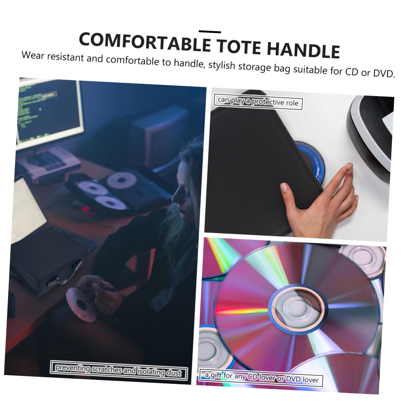 Cd/dvd Poignée de Transport Organisateur Grosse Capacité 240 Disques de en Tissu Oxford Noir pour Rangement Pratique des Films et Musique