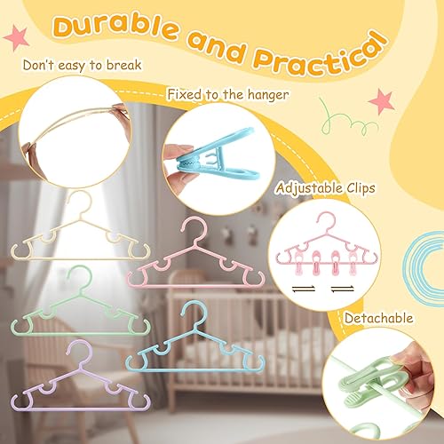 Miniatura 56 de Hsei Baby Hangers with Clips, Plastic Kids Pants Hangers for Nursery Closet, Top and Bottom Clothes Hanger Set for Newborn Child Infant Toddler Boys