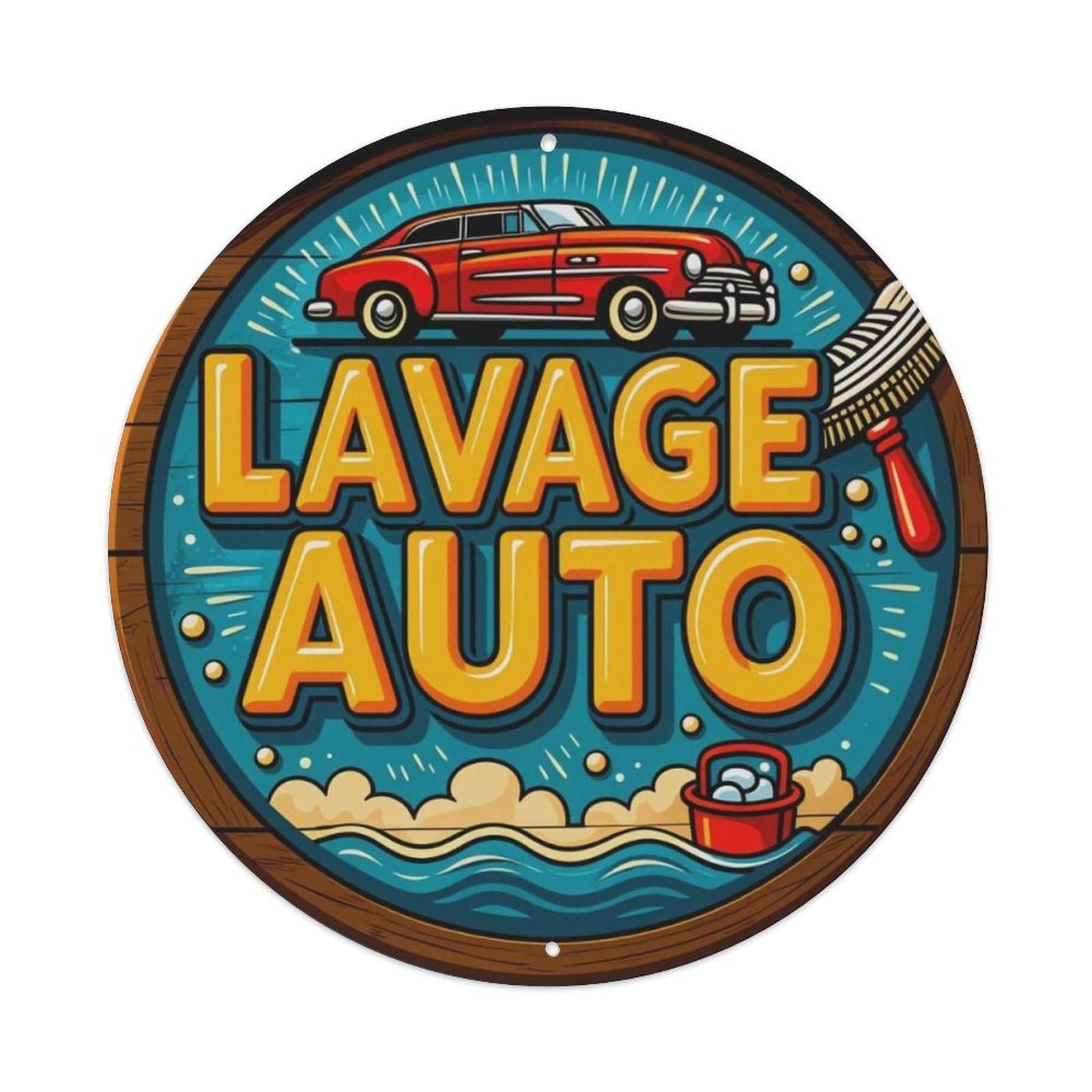 Vintage French Car Wash Round Sign Vintage Aluminium Metal Sign, Retro Wall Decor for Home, Bar, Garage & Farmhouse 20x20cm