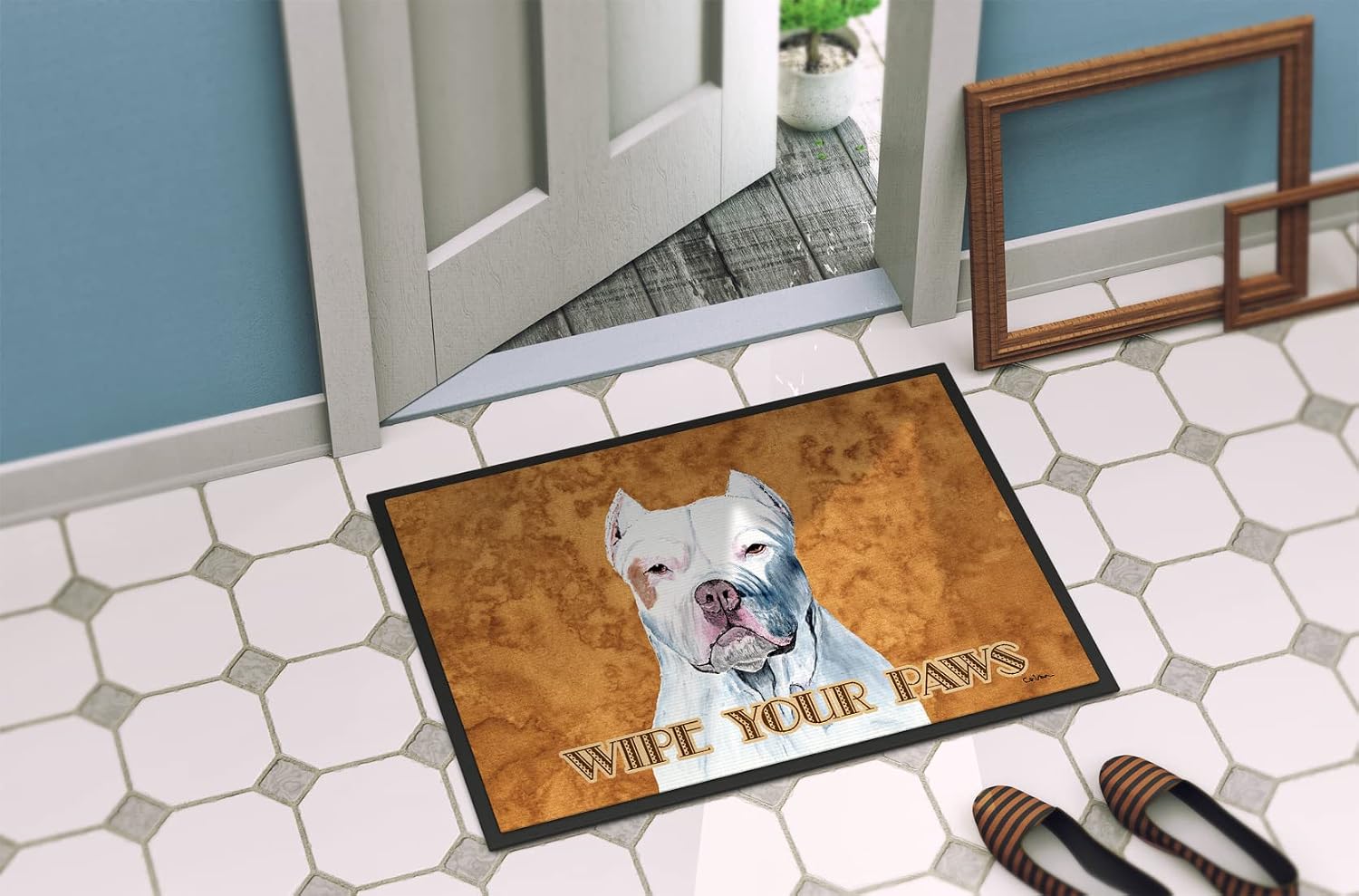 Caroline's Treasures SC9130MAT Pit Bull Wipe Your Paws Doormat 18x27 Front Door Mat Indoor Outdoor Rugs for Entryway, Non Slip Washable Low Pile, 18H X 27W