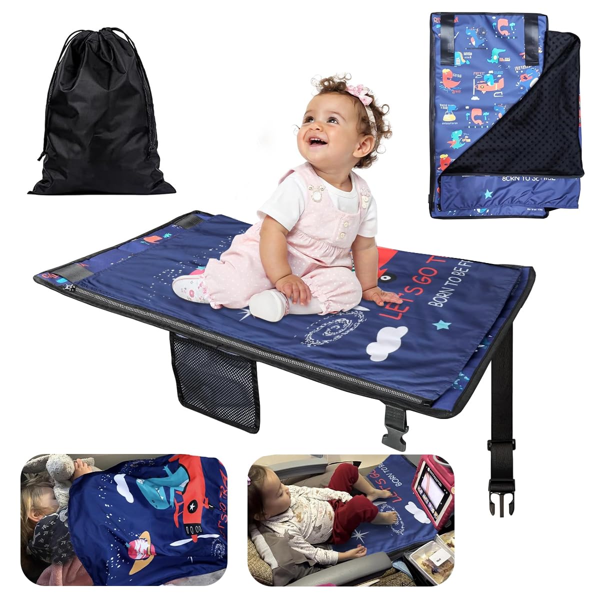 HASTHIP® Portable Airplane Bed for Kids, Airplane Footrest Kids Bed Flight Seat Extender for Baby, planeSeat Extender, Portable Baby Travel Accessories Essentials, 78 * 43cm (Blue Plane)