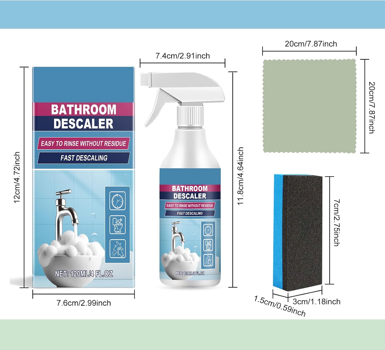 Shower Soap Scum Cleaner, Strong Bleach, No Scrubbing, Non toxic, Descaler