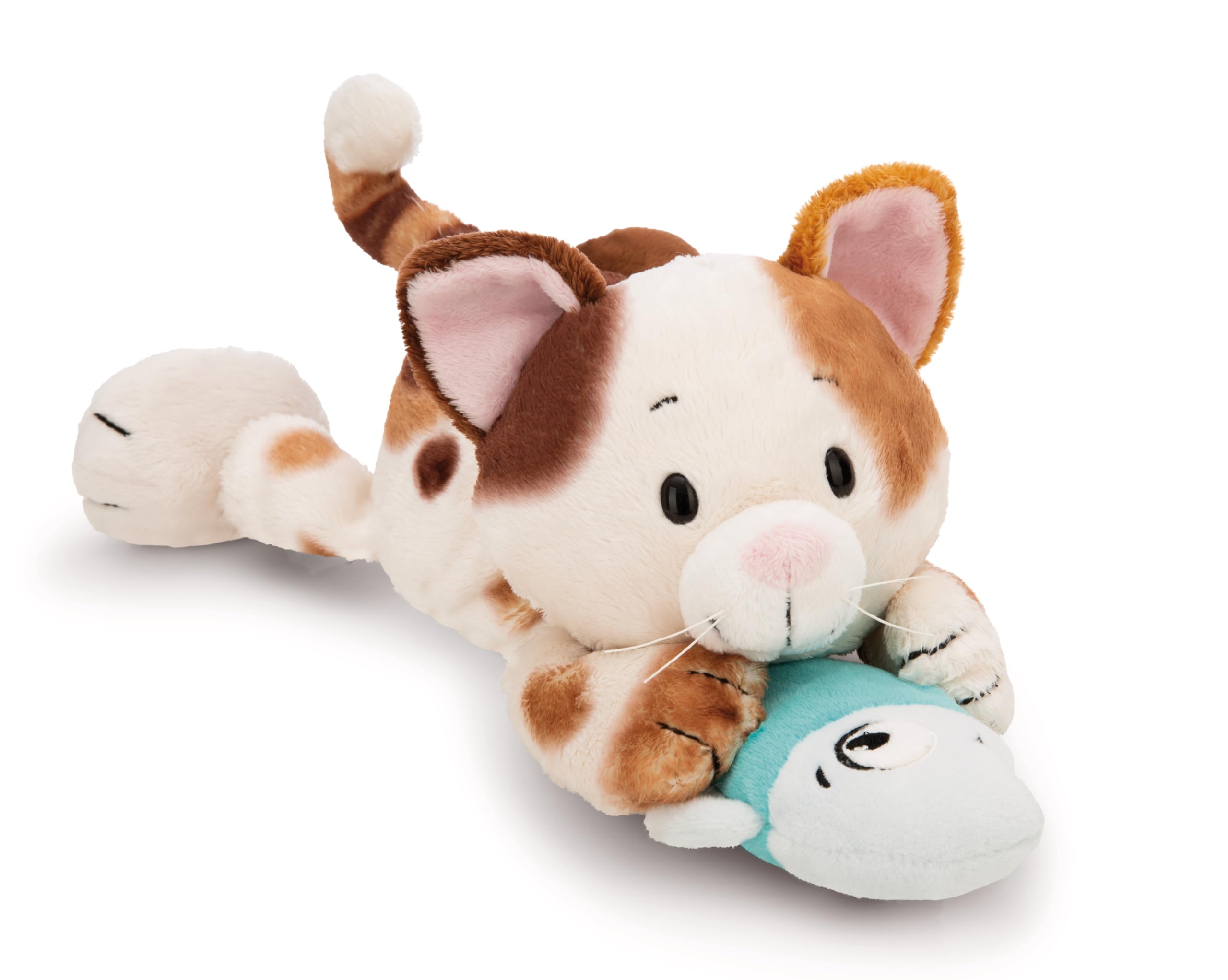 NICI cuddly toy Lucky Cat with Fish 30 cm, Brown, Soft NICI Plush Toy, Cute Stuffed Toy for Cuddling & Playing With, Great Gift Idea for Children and Adults - 62151