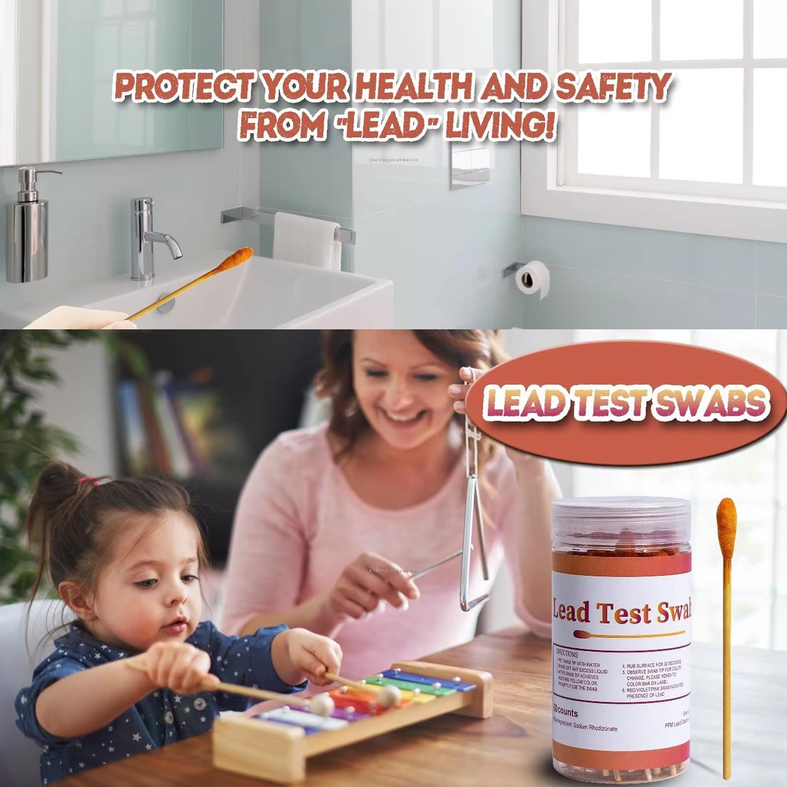 SYFUNLV Kit de test de plomb avec 60 comptes, tampons de test de plomb, jetables, coton et plomb, kit de test de couleur pour tester la peinture de la maison et le métal – Facile à utiliser, résultats