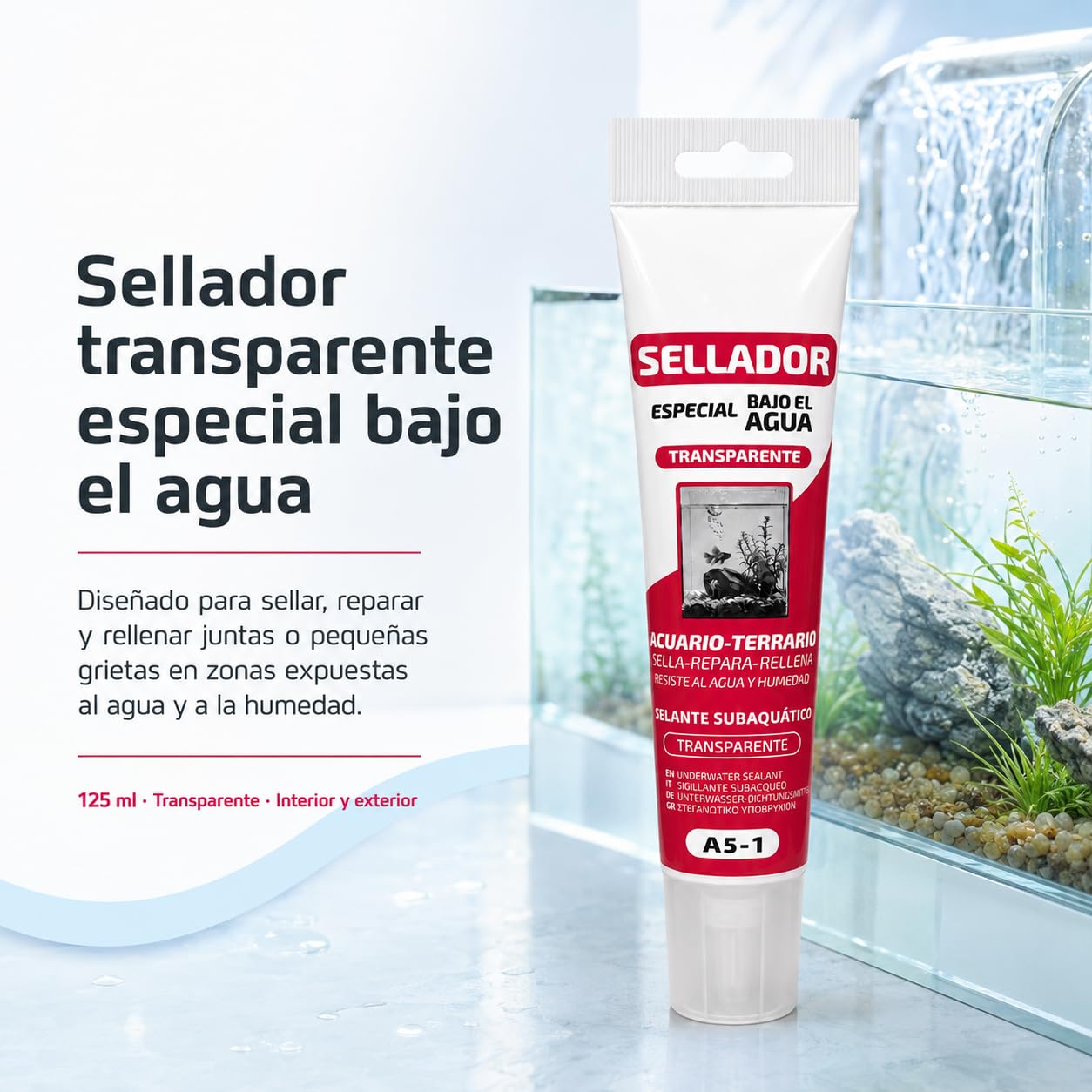 Sellador transparente 125 ml para acuarios y piscinas, pack de 12