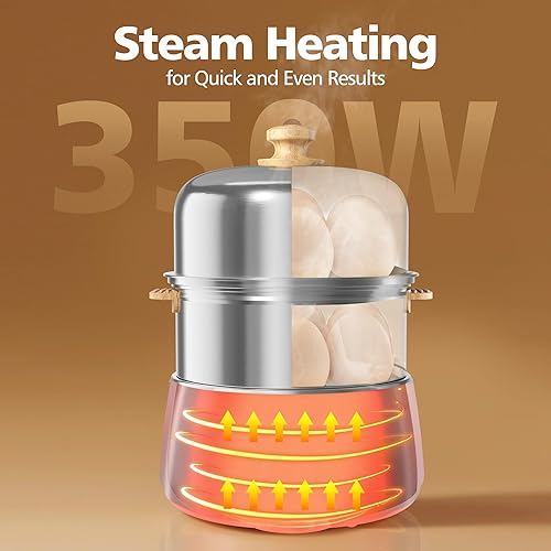 Miniatura 4 de Olla para huevos duros Caldera rápida de acero inoxidable para 14 huevos con temporizador de 30 minutos y apagado automático, vaporizador eléctrico