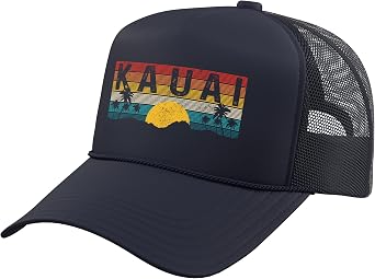 Kauai Hawaii Vintage Sunset Surfer Beach Souvenir Trucker Hat with Adjustable Mesh Back