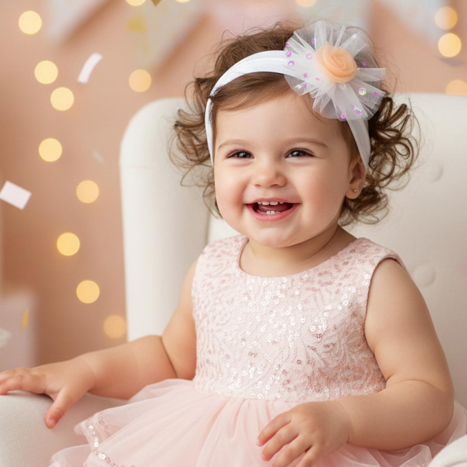 SYGA 6 Pcs Baby Headband Set for Girls–Soft Stretchy Hair Bands with Glitter Star Tulle Flower Design, Newborn Infant Toddler Hair Accessories for 0-3 Year (Design-2) 1