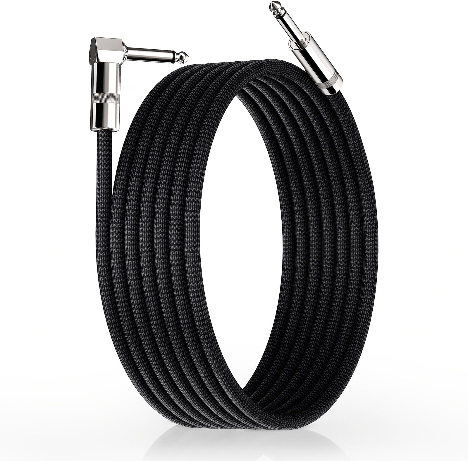 Guitar Cable 10FT, Amp Chord Electric Guitar Aux Amp Cord Braided, TS 1/4 Quarter Inch Straight to Right Angle Bass Instrument Cables Pro Audio (Black, 1Pack)