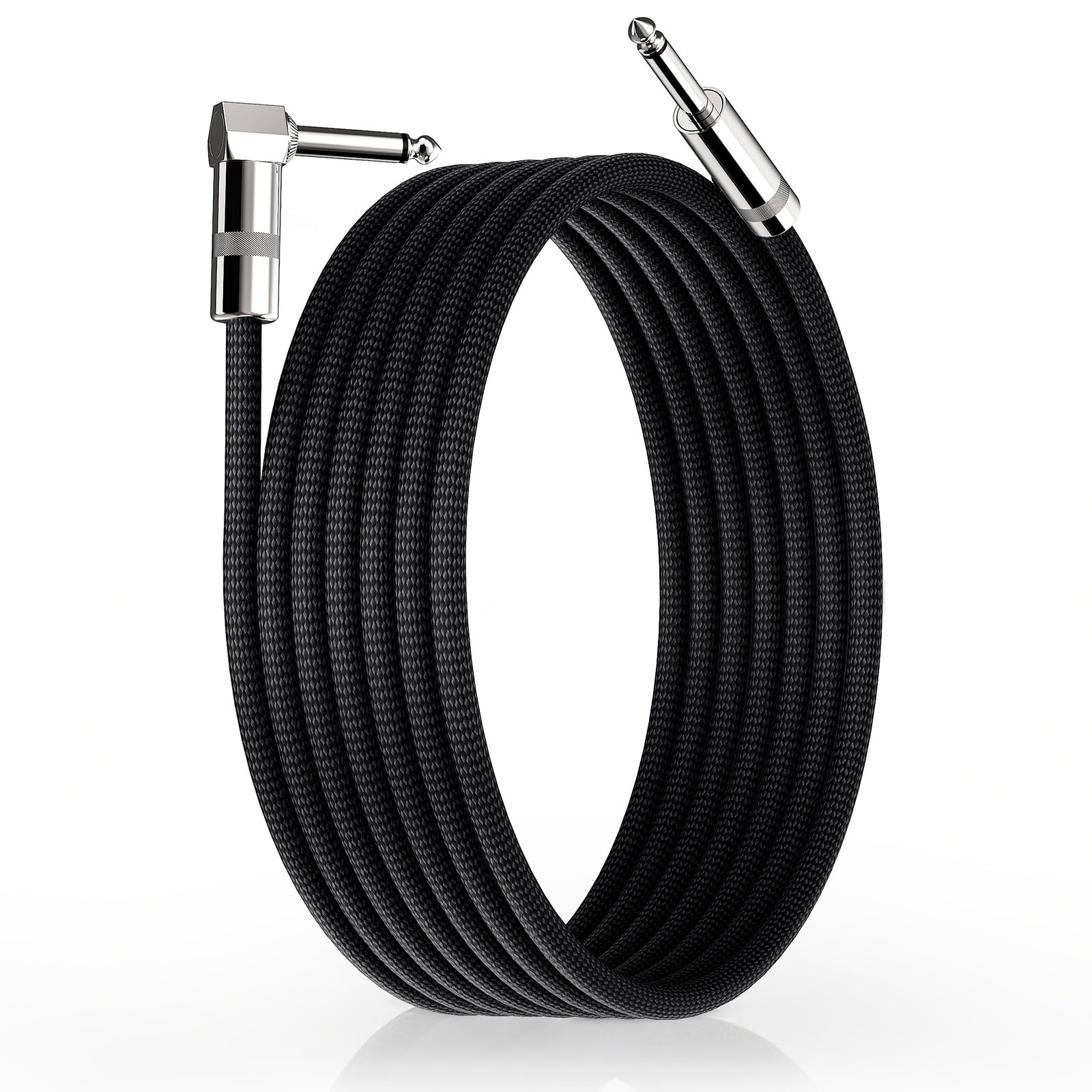 Guitar Cables 10FT, Amp Chord Electric Guitar Aux Amp Cord Braided, TS 1/4 Quarter Inch Straight to Right Angle Bass Instrument Cable Pro Audio (Black, 1Pack)