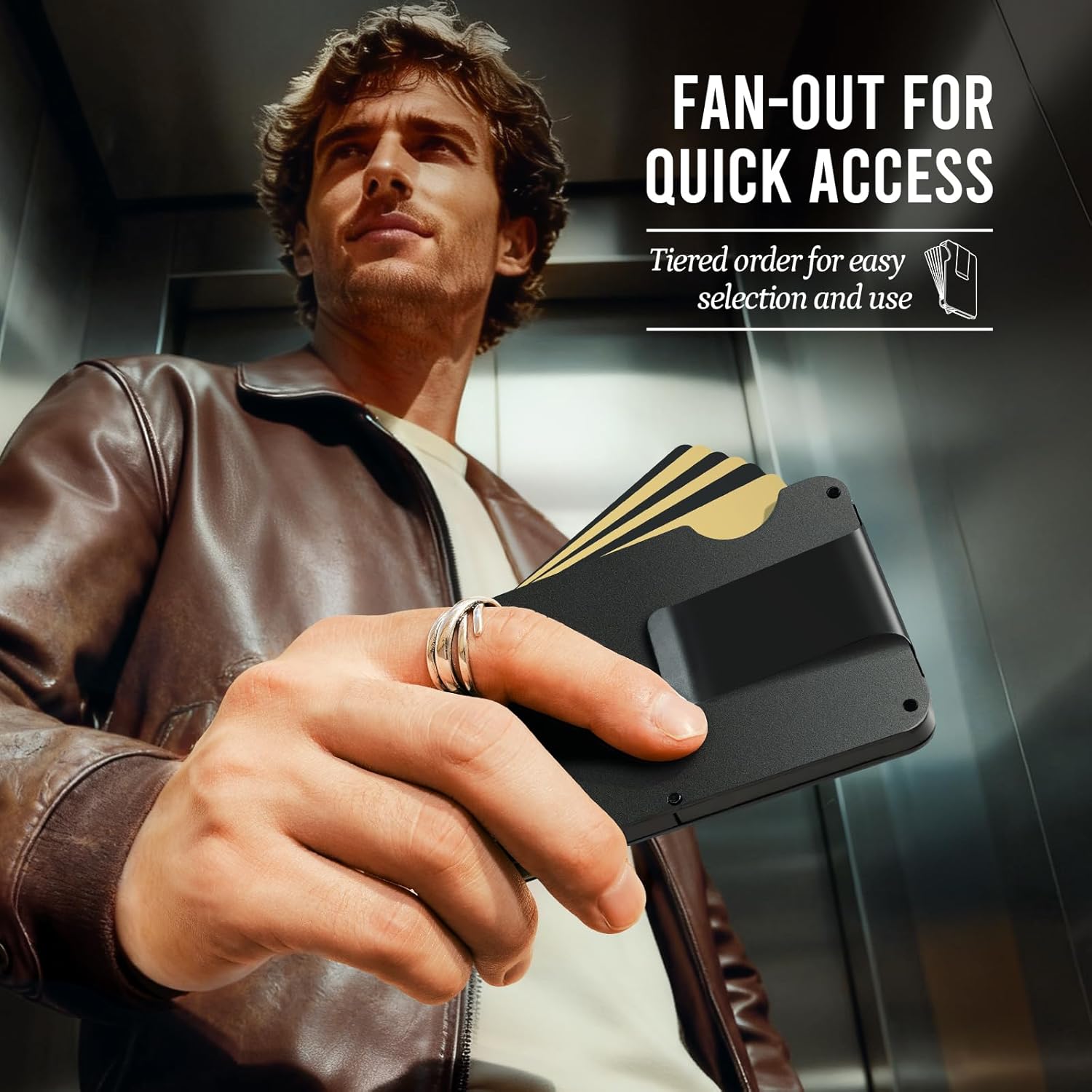 Fan-out Wallet for Men with ID Window and Money Clip - Minimalist Slim Cardfan Card Holder, Mens Wallet with RFID Blocking, Metal Pop Up Wallets Black, Gifts for Men - Image 2