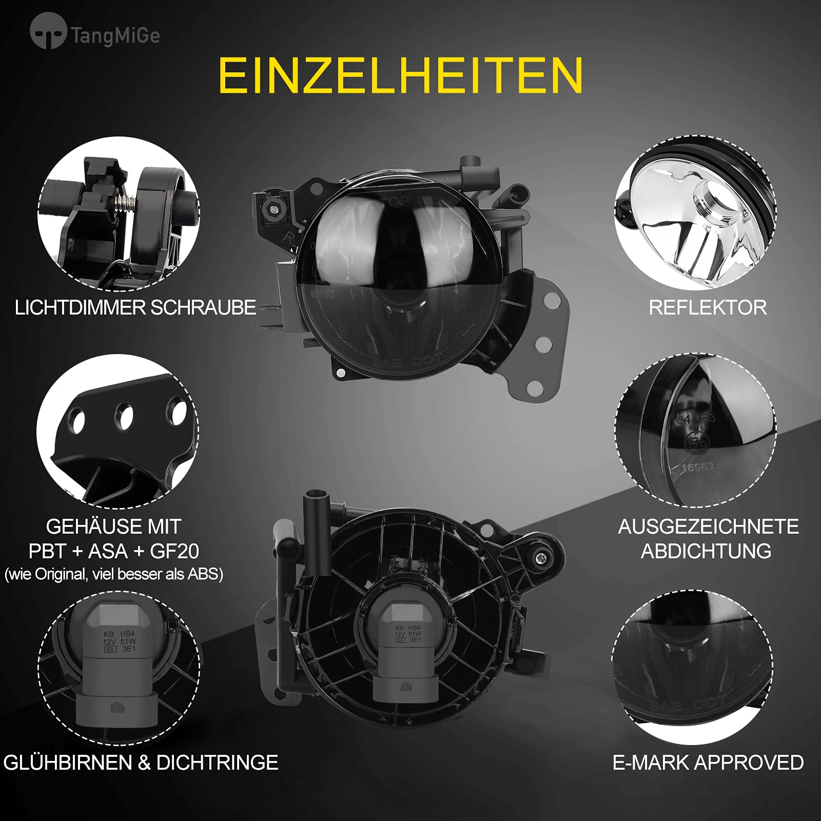TangMiGe Nebelscheinwerfer für BMW 5er (E60 E61, 525i 525xi 528i 528xi 530i 530xi 535i 535xi 545i 550i), 07/2003-09/2010, Alle nur für M Paket Stoßstange/M Tech Sport, 1 Paar, Schwarz Smoke Objektiv