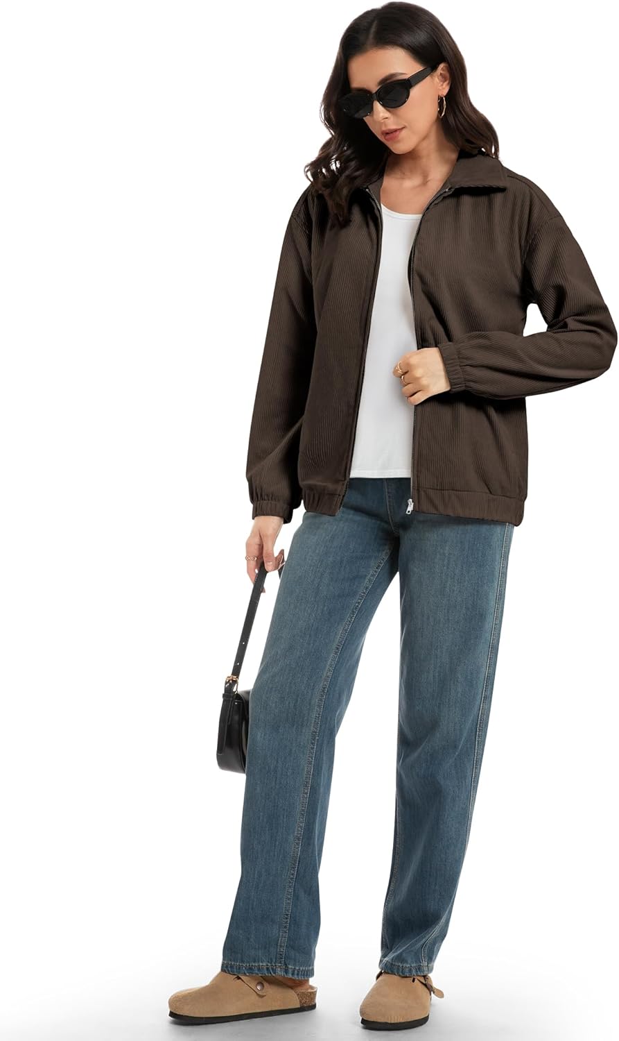 Casly Lamiit Women's Corduroy Jacket Fall Casual Zip Up Lapel Coat Trendy Winter Barn Jackets - Image 2